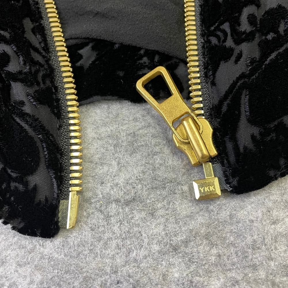 Balmain x HM 2015 Black Silk Burnout Velvet Mock Neck Top Gold Zip Size 8 - Picture 10 of 16